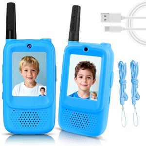 Video Walkie Talkies for Kids, 2 Pack Rechargeable Video Kids Walkies Talkies with Voice Changer, Long Range 2 Way Radios Toys for Outdoor Adventure Camping Hiking Birthday for Boys Girls Ages 3-12