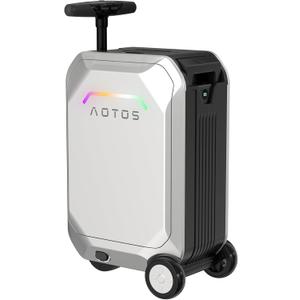 AOTOS Smart Rideable luggage-Roller carry-on luggage 22x14x9-TSA,Airline-Approved 22 inch Hardshell,Zipperless Travel Suitcase with Rolling Wheels,App Control-Cabin Suitcase for Airport Travel(Silver)