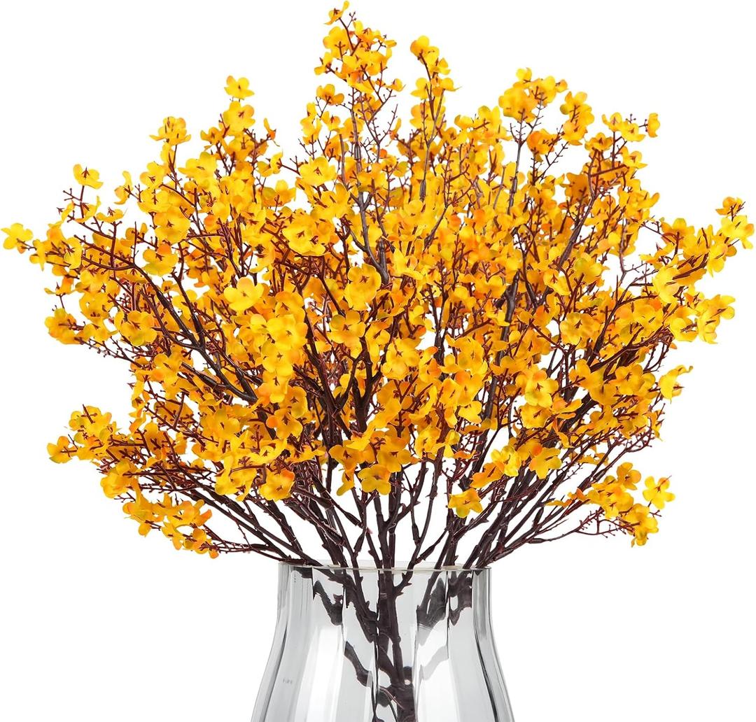 8Pcs Babys Breath Artificial Flowers, Real Touch Yellow Silk Flowers Fake Flowers for Vase Home Office Wedding Christmas Indoor Outdoor Centerpiece Table Party Decorations