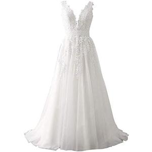 Abaowedding Women's Wedding Dress for Bride Lace Applique Evening Dress V Neck Straps Ball Gowns, 18 Plus