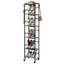 UNITSTAGE 10 Tier Rotating Vertical Shoe Rack Tower, Wooden Tall Shoe Storage Organizer with Hooks, Sturdy Metal Narrow Shoe Shelf for 20 Pairs, Space Saving Rack for Closet Entryway, Rustic Brown, Factory Sealed