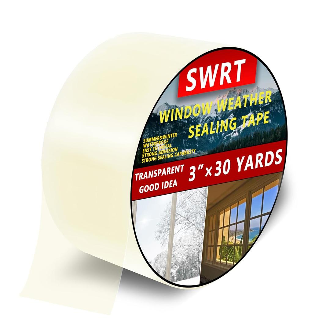 SWRT 3x30yd/90ft Transparent Door and Window Weather Stripping Tape, Window Insulation for Winter, Preventing Cold Air Loss in Summer Window Seal Kit