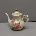 Ceramic Tea Pot, 35 OZ/4 Cup Ivory Rose Vintage Floral Porcelain Teapot with Gold Trim, European Style, Gift for Women, Decorative Ideas (Pink Rose)