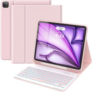 COO for iPad Air 13 Inch Case Keyboard (M4/M3/M2, 2026/2025/2024), Keyboard Case for iPad Pro 12.9 inch 5th/6th Gen with Pencil Holder - Wireless Detachable Backlit Keyboard with Auto Sleep/Wake (Pink)