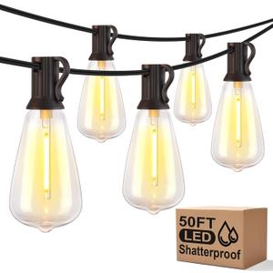 Outdoor String Lights, 27 Waterproof LED Bulbs Patio Lights, ST38 50FT 2200K Retro Connectable String Lights for Patio Backyard Balcony (Black)