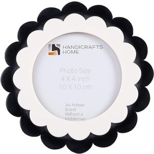 Handicrafts Home 4x4 Picture Frame  Scalloped Noir Aurora Resin Inlay  Handmade Decorative Nursery Inspired Decor Round Frame for Desk or Shelf, Boho Home Decor, Farmhouse Style