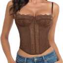 Lace Bustier Corset Tops for Women - Sexy Going Out Party Club Top with Buckle (Medium, Coffee)