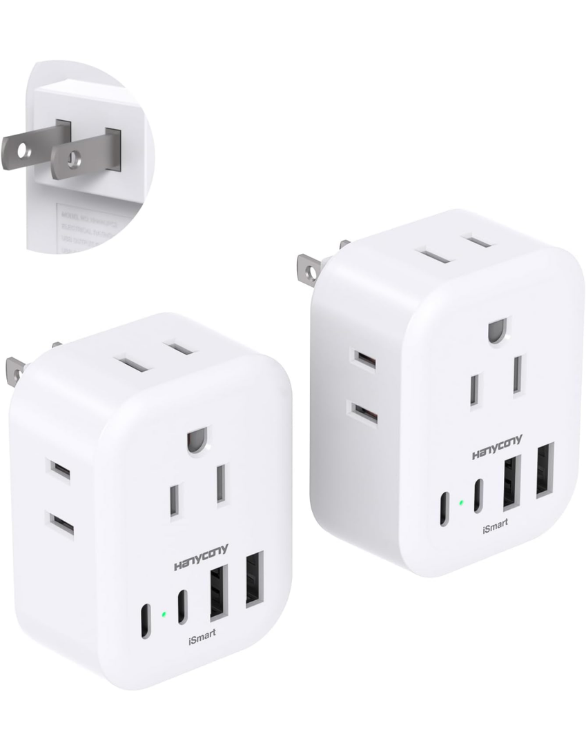 2 Pack US to Japan Travel Plug Adapter, HANYCONY Japan Power Adpter with 4 Outlets 4 USB Ports(2 USB C), Type A Plug Adapter for Amercian USA to Japanese China Canada Mexico Philippines Peru
