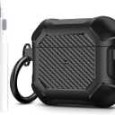 Maxjoy for Airpods 3rd Generation Case, Carbon Fiber Secure Lock Clip Full Body Shockproof Hard Shell Protective Apple for Airpods 3 Case Cover with Keychain for AirPod 3rd Gen 2021 for Men, Black