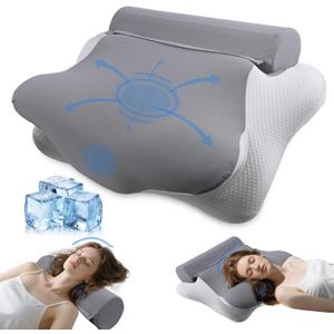 2 in 1 Memory Foam Pillow, Ergonomic Cervical Pillow for Neck Pain Relief with Support for Sleeping, for Side, Back & Stomach Sleepers