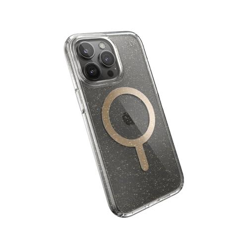 Speck Presidio Lux Glitter MagSafe Case for Apple iPhone 16 Pro Max, Clear/Gold Glitter