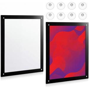 Thyle 2 Pack 8.5 x 11 Acrylic Window Sign Holder with Suction Cups and Black Frame, Clear Acrylic Frames Glass Door Wall Mount Advertising Signage Sign Holder for Mall, Office, Home, Store, Restaurant