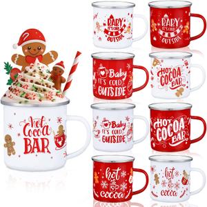 Yaomiao 9 Pcs Christmas Enamel Mugs Bulk Gingerbread Man Hot Cocoa Mugs Winter Holiday Coffee Cups 12 oz Christmas Cups for Tea Chocolate Milk Hot Drinks Stocking Stuffer Gifts for Family Coworkers