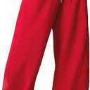ELLEVEN Women's Y2K Wide Leg Sweatpants - High Elastic Waist Baggy Pants with Pockets & Adjustable Ankle Drawstring Cuffs (Medium, Red)