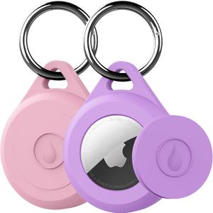 for Air tag Keychain Holder Case for Apple Air tag, 2 Pack of IPX8 Waterproof, Fully Shockproof, Anti Scratch for Air tag Holder Case for Key, Kid, Bag, Luggage, Pets Collar (2P-Pink+Purple)