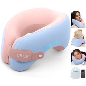 2in1 Ergonomic Memory Foam Travel Neck Pillow  Upgrade Travel Pillow for All Sleep Positions on Flights, Road Trips, and Long Distance Travel with Drawstring Bag (Adjustable - Blue and Pink)