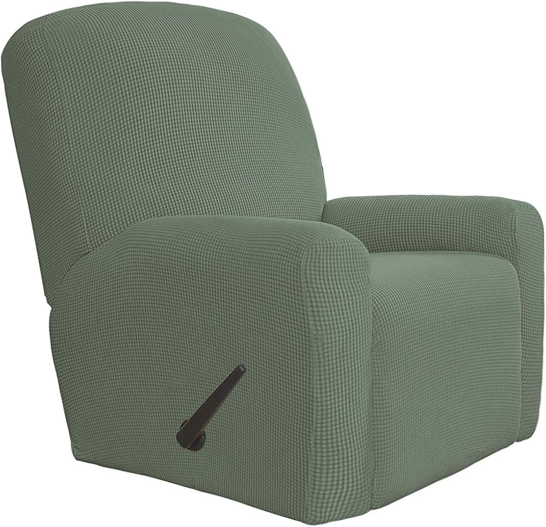 Easy-Going 1 Piece Oversized Recliner Stretch Sofa Slipcover Sofa Cover Furniture Protector Couch Soft with Elastic Bottom Polyester Spandex Jacquard Fabric Small Checks Greyish Green, X-Large