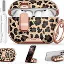 for AirPods Pro 3 Case 2025, with Safety Lock & Phone Stand for Floral AirPods Pro 3 Generation Case Cover for Women Girly, iPod Pro 3 Case with Keychain & Cleaner Kit - Leopard Print