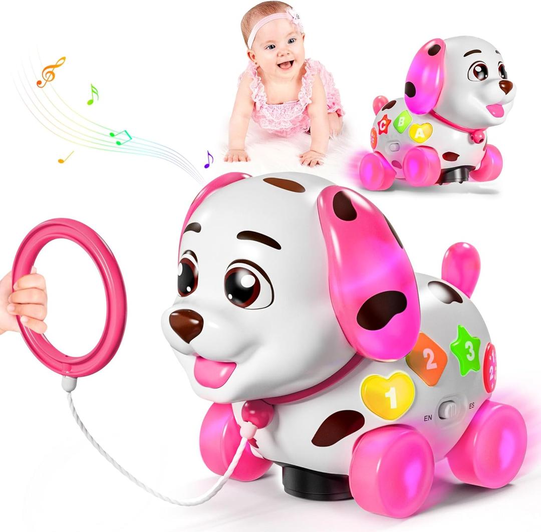 Toys for 1 Year Old Girl Gifts, 1st Birthday Gift, Baby Toy 6-12-18 Months, Musical Puppy Toddler Learning Toy for 1 Year Old Boy Gift Present, Bilingual Toys with Music Light (Pink)