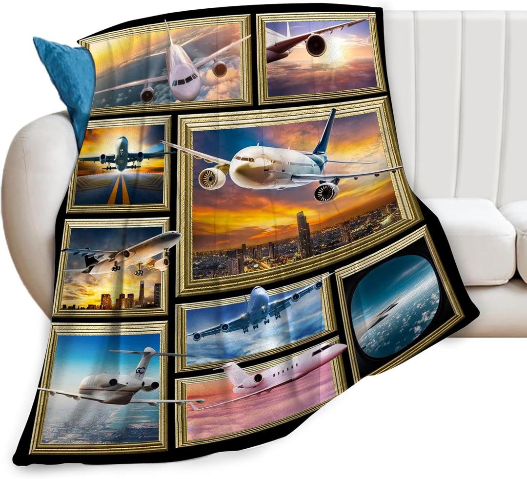 Airplane Blanket Aviation Throw Blanket Soft Fleece Flannel Bedding Plane Pilot Gifts for Men Pilots Boys Girls Lovers Adults Stuff Plush for Couch Sofa Bed Room Decor 40"X50"