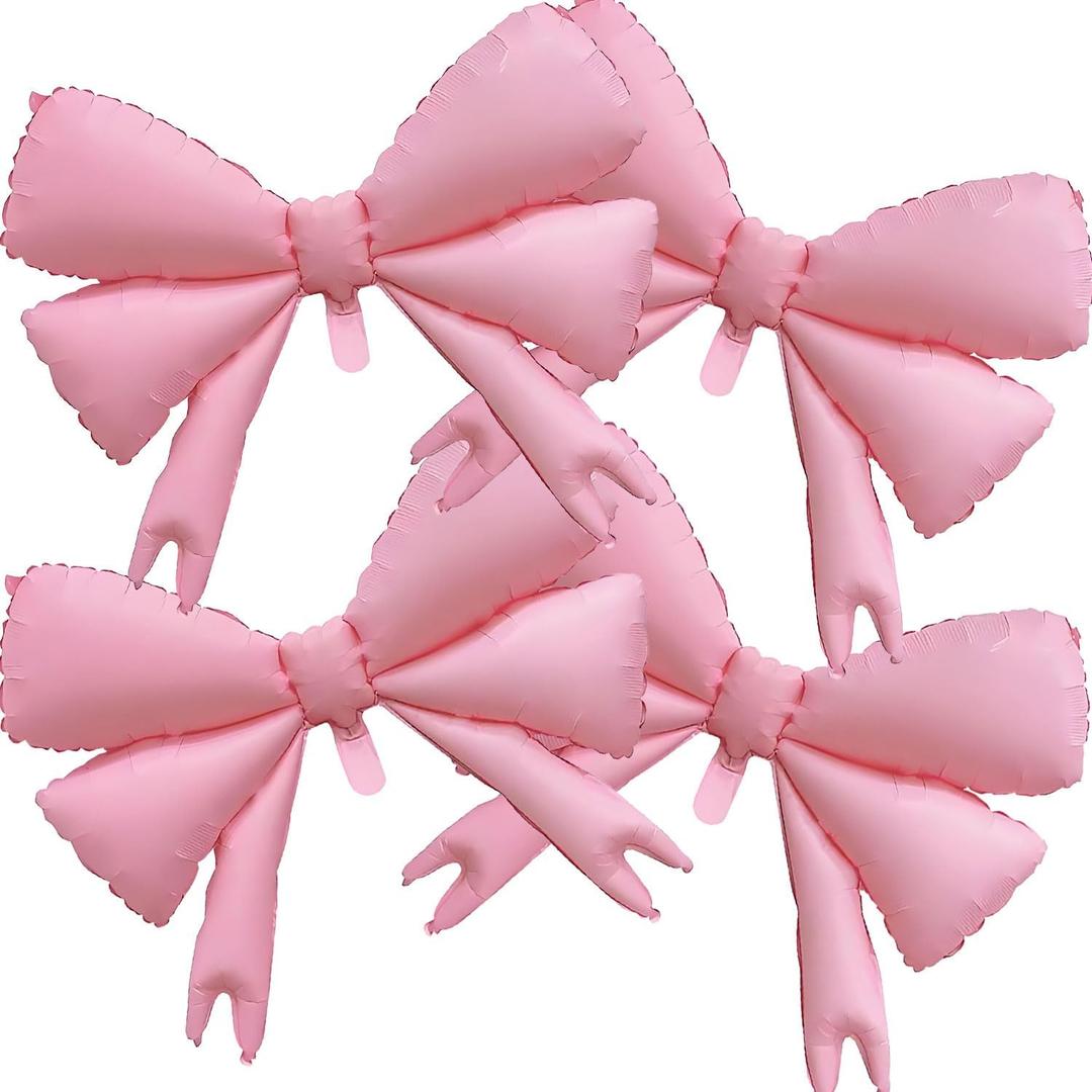 4 Pcs Large Pink Bow Balloons, Coquette Birthday Decorations