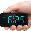Battery Operated Small Alarm Clock: Digital Compact Large Display Cordless Clock for Bedroom Travel - Simple to Use for Seniors Teens Blue Digits