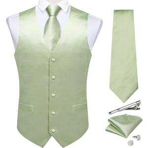 DiBanGu Men's Satin Suit Vest & Tie Set Solid Color Dress Waistcoat for Suit or Tuxedo Wedding Party M