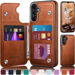 DJDUCK Designed for Samsung Galaxy A16 5G Case Wallet with Card Holder, [Magnetic Clasp Cover] [RFID Blocking Leather Protection] Shockproof Women Men Cases for Samsung A16 Light Brown