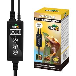 LUCKY HERP Reptile Dimming Thermostat, PID Heat Lamp Temperature Controller with LED Digital Screen for Reptile Heat Lamp Heat Mat & Heaters, Support /, Memory Function