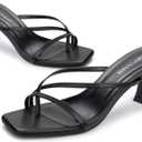 Women's Strappy Kitten Heel Flip Flop Sandals Thong Heeled Square Open Toe Low Heels for Dressy Casual Party Fashion, 6