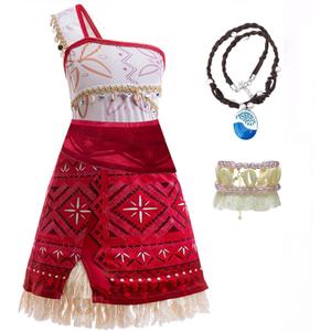 Princess Adventure Costume For Girls Ocean Outfit Fancy Dress Up (7-8 Years, Red)