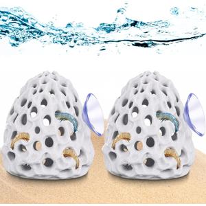 2 Pcs Shrimp Dome Hide Shrimp Hides for Aquarium White Betta Fish Hideout with Suction Cup Fish Tank Ornament Accessorie Decor for Shrimps Guppy Hiding Resting(3.15''h x 2.76'' W)