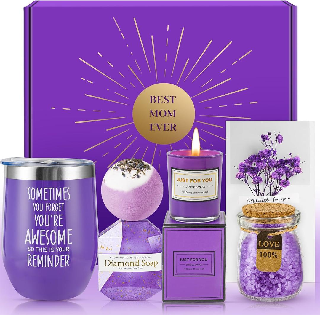 Gifts for Mom, Purple Lavender Gift Basket for Mom, Luxury Relaxing Spa Self Care Box, Mothers Day, Christmas, Birthday