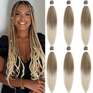 Brown Blonde Ombre Braiding Hair Pre Stretched 6b/613 Long Weave Pre Braided Hair for Crochet Braiding Synthetic Knotless Hypoallergenic Yaki Jumbo Box Braids Extensions