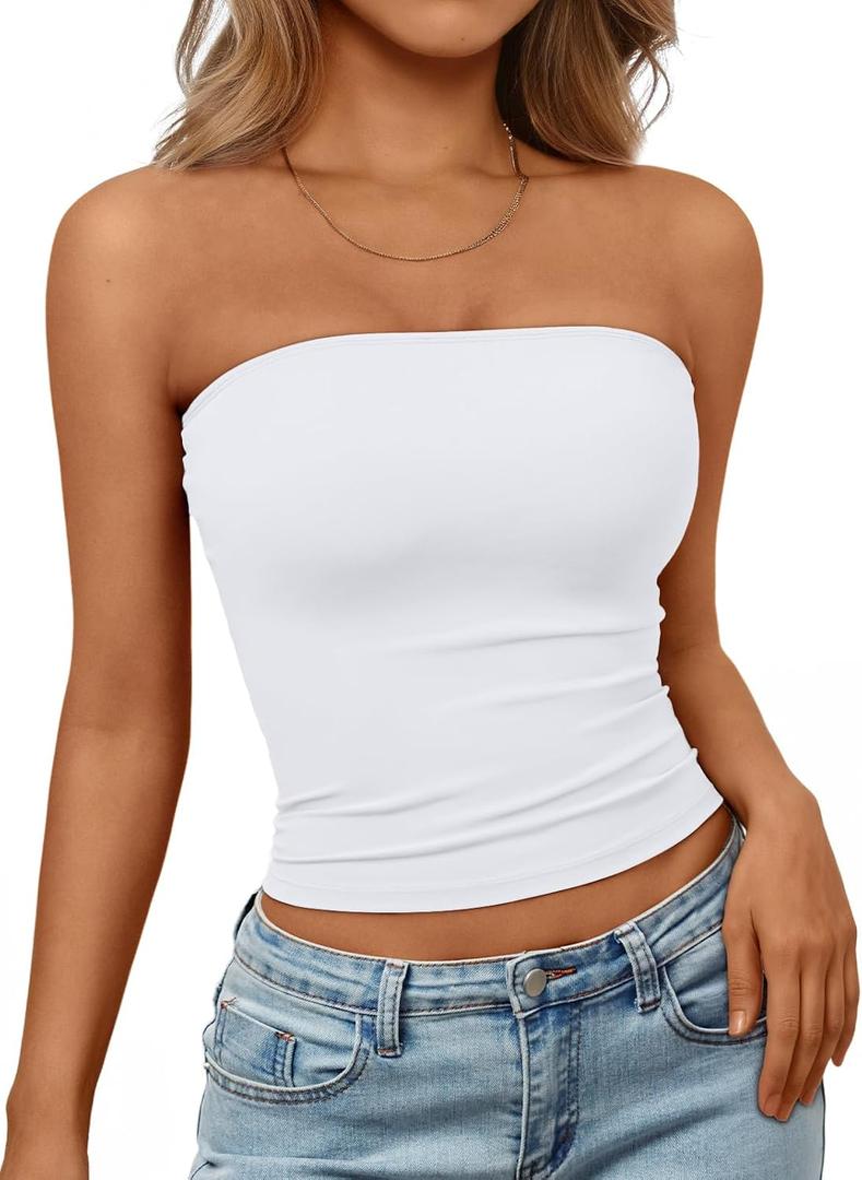 Trendy Queen Women's Strapless Bandeau Crop Top (White, XS)