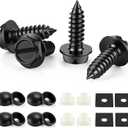 LivTee Rustproof License Plate Screws for Securing License Plates Frames and Covers on Cars and Trucks, 4 Sets Premium Stainless Steel Self Tapping Mounting Bolts (Black Zinc Plated)