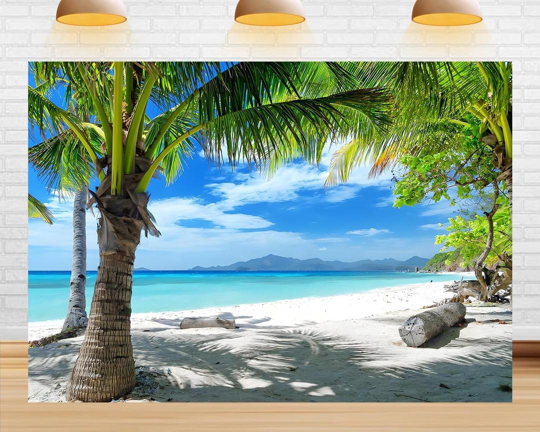 8X6ft Summer Hawaii Vacation Beach Photo Backdrop Blue Sky and Sunshine Theme Party Decorations Photography Backdrops Birthday Wedding Decor Banner Photo Studio