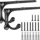 Shelf Brackets with Hooks 6 Inch, Heavy Duty Floating Shelf Bracket, Cast Iron Shelving Brackets for DIY Wall Shelves, Rustic Shelf Brackets, Pack of 2