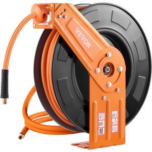 VEVOR Retractable Air Hose Reel, 3/8IN x 100FT Rubber Air Hose Max 300PSI, Air Compressor Hose Reel Auto-Rewind with 5FT Lead in, Ceiling/Wall Mount Heavy Duty Single Arm Steel Reel, 1/4" NPT Fitting (Black)