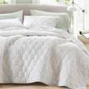 Comfort Spaces Queen Quilt Set Modern Reversible Ogee Coverlet Queen Bedding Set Cozy Quilted Winter Layer, All Season Lightweight Soft Queen Size Quilt, Kienna, Full/Queen White Ogee 3 Piece