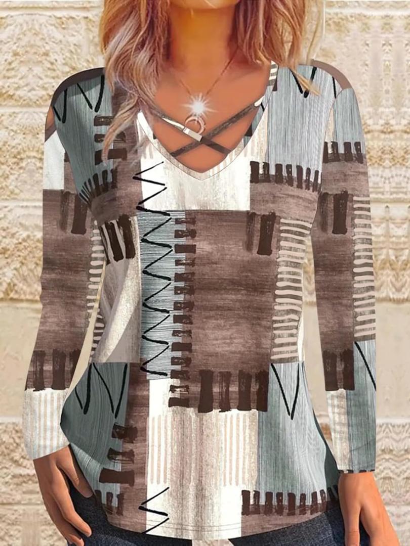 Plus Size Tops for Women Fall Long Sleeve Shirts V Neck Casual Loose Tunic Blouse (5X, A1)