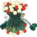 BOHON Christmas Lights Set Multi Color 50LEDs Pearl String Light with G15 Berry Glass Bulbs Globe String Lights for Outdoor Indoor Party Christmas Tree Decor (Red and White)