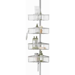 Zenna Home Tension Pole Shower Caddy, Corner Shower Storage System with 4 Adjustable Baskets, Bathroom Organization Solution, 60 to 108 Inch, Satin Nickel