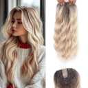Lumhun 18Inch Hair Toppers for Women with Thinning Hair, Heat Resistant Fibre Synthetic 6.5" x 6.5" Base, Curly Wavy Topper for Women(Ombre Light Brown to Blonde)