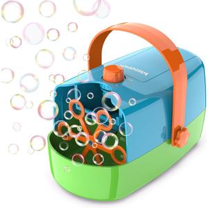 Wisdomlit Bubble Machine, 3-in-1 Bubble Maker, Bubble Blower with 3 Bubble Wheels, Make Small | Medium | Big Bubbles for Kids Toddlers, Bubble Toys for Indoor Outdoor Birthday Party (Multi-Color)
