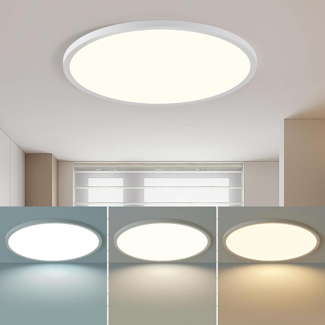15Inch Selectable LED Ceiling Light Fixture, 37W 3000K/4000K/6000K, Ultra Thin Round Flush Mount Ceiling Light, LED Lights for Bedroom Hallway Laundry Closet, Kitchen Lighting Fixtures