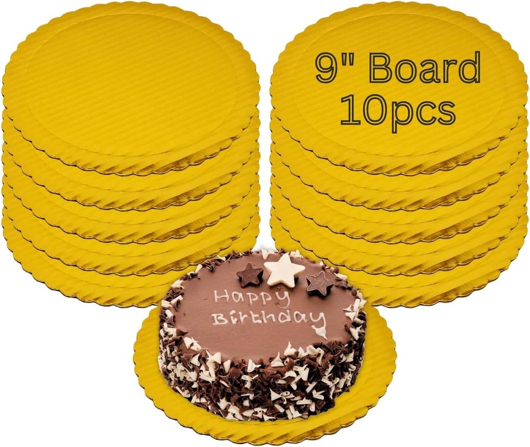 PLESIU 9" Round Gold Scalloped Cake Board 10pcs