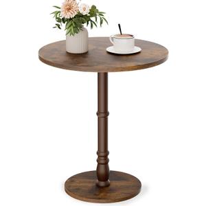 Homleke 16" Round Side Tables, Solid Wood Pillar with Wood Top & Base, Small Drink Accent Table for Living Room, Bedroom, Sofa & Office, Easy Assembly, Rustic Brown