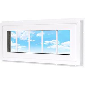 Vinyl Transom Household Window, 10" x 29" Double Pane Fixed Window with Grids and Tempered Glass for House, Garage (White)