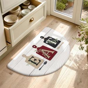 KIMODE Half Circle Anti Fatigue Mats for Cushioned Kitchen Mats for Floor | 18"x28",Red,Country Vintage,Non Slip,Kitchen Mats Waterproof,Memory Foam,Comfort, Half Round Small Standing Mat Decor